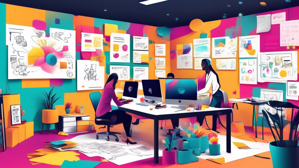 image-29 | Get Income Now Create a vibrant and visually engaging scene showing a creative workspace where a team is brainstorming and designing strategies for building a strong bran