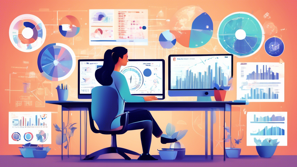 image-31 | Get Income Now A detailed illustration of a person sitting at a desk with a computer, surrounded by charts and graphs. The computer screen displays various affiliate prog